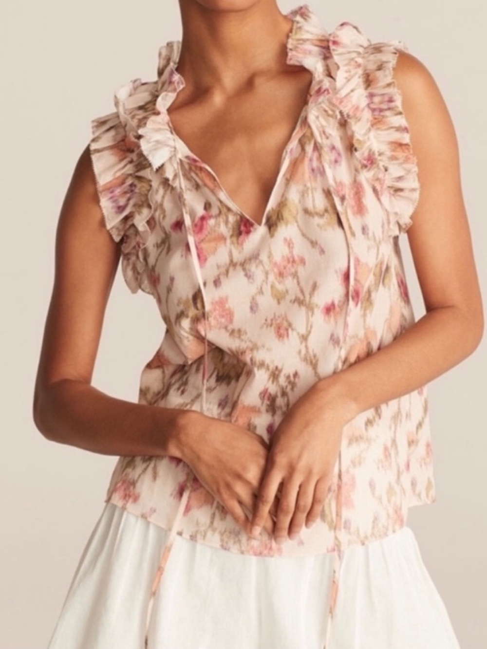 Rebecca Taylor Cotton Ruffle Sleeve Top M